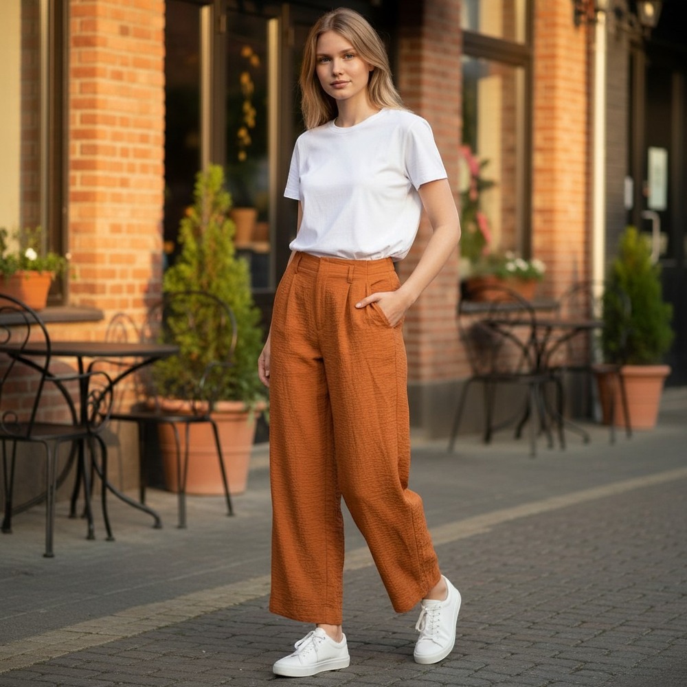 High-Rise Wide-Leg A New Day Textured Pants Womens XXL Orange